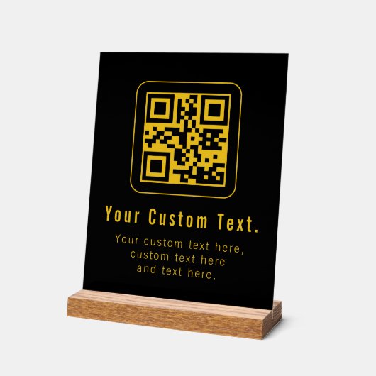 Editable QR Code & Text Template | Black & Gold アクリルサイン (傾斜)