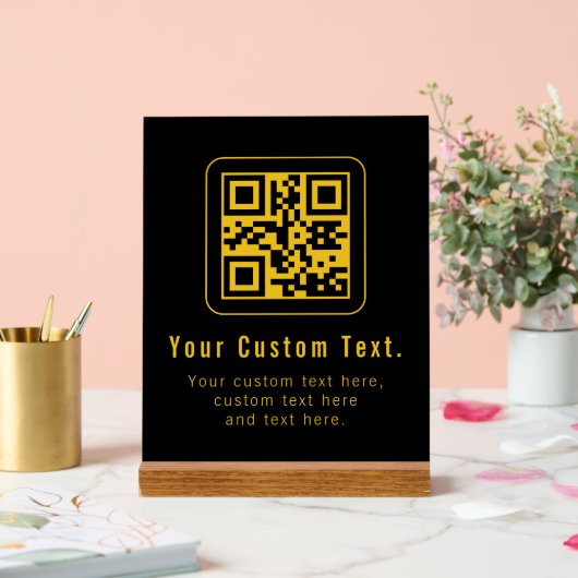 Editable QR Code & Text Template | Black & Gold アクリルサイン (ウェディング)