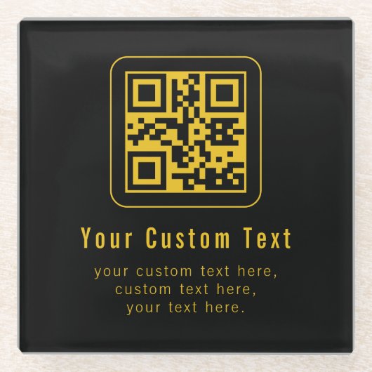 Editable QR Code & Text Template | Black & Gold ガラスコースター (正面)