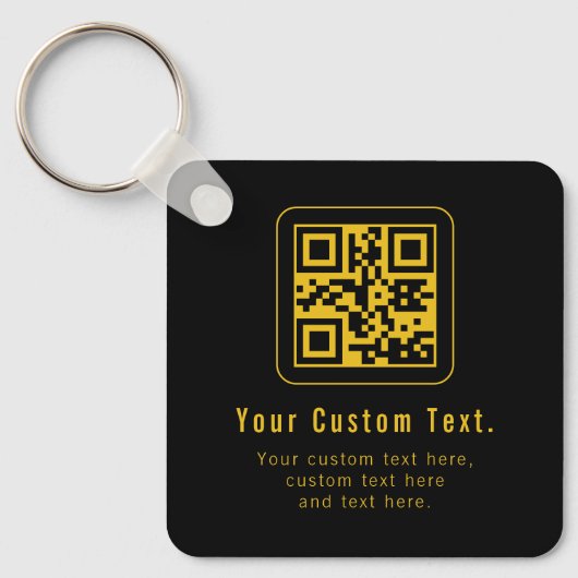 Editable QR Code & Text Template | Black & Gold キーホルダー (正面)