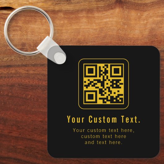 Editable QR Code & Text Template | Black & Gold キーホルダー (正面)