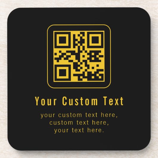 Editable QR Code & Text Template | Black & Gold コースター (正面)