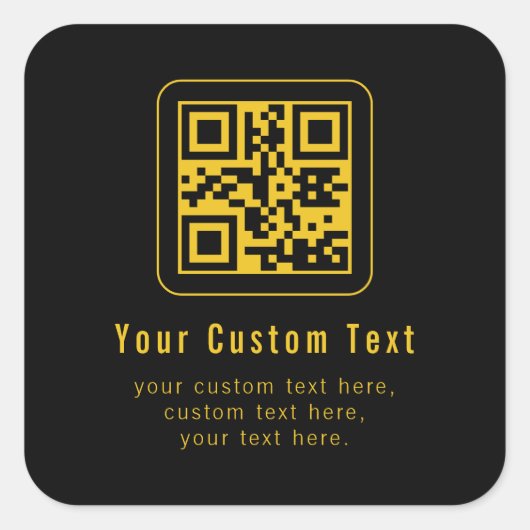Editable QR Code & Text Template | Black & Gold スクエアシール (正面)