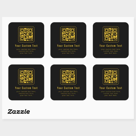 Editable QR Code & Text Template | Black & Gold スクエアシール (シート)