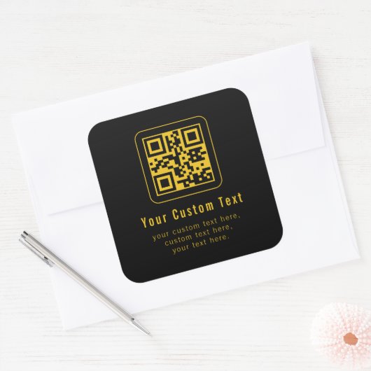 Editable QR Code & Text Template | Black & Gold スクエアシール (封筒)