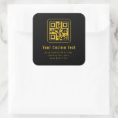 Editable QR Code & Text Template | Black & Gold スクエアシール (バッグ)