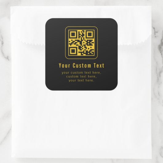 Editable QR Code & Text Template | Black & Gold スクエアシール (バッグ)
