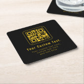 Editable QR Code & Text Template | Black & Gold スクエアペーパーコースター (アングル)