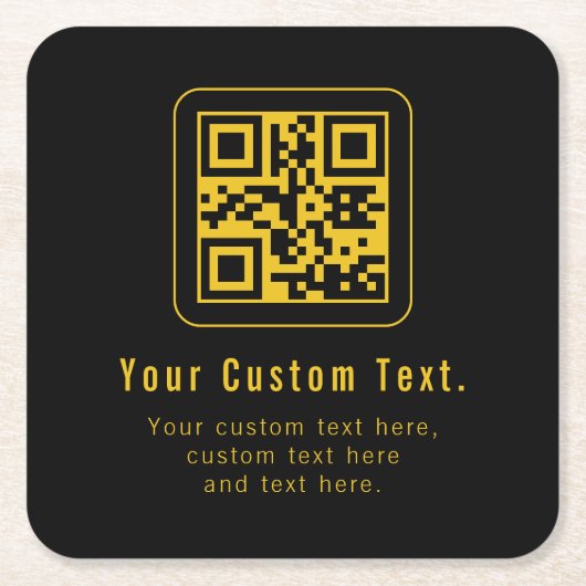 Editable QR Code & Text Template | Black & Gold スクエアペーパーコースター (正面)