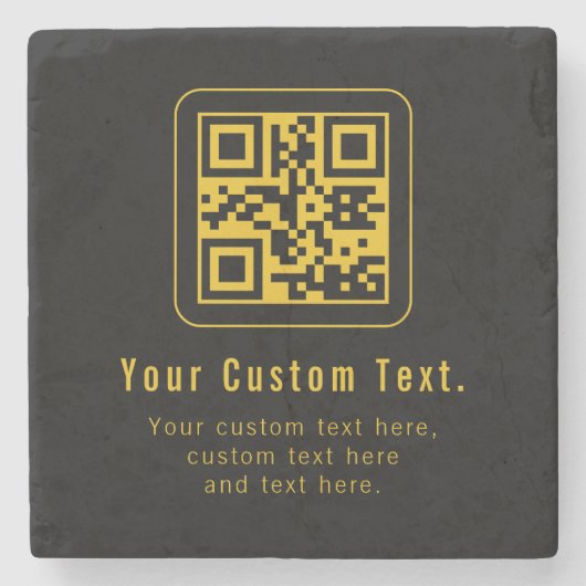 Editable QR Code & Text Template | Black & Gold ストーンコースター (正面)