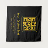 Editable QR Code & Text Template | Black & Gold タペストリー (正面(横))