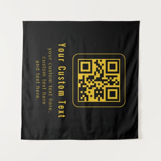 Editable QR Code & Text Template | Black & Gold タペストリー (正面(横))