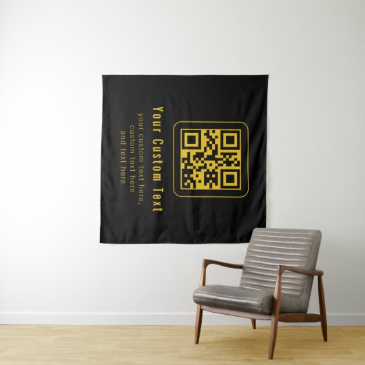 Editable QR Code & Text Template | Black & Gold タペストリー (インサイチュ(横))
