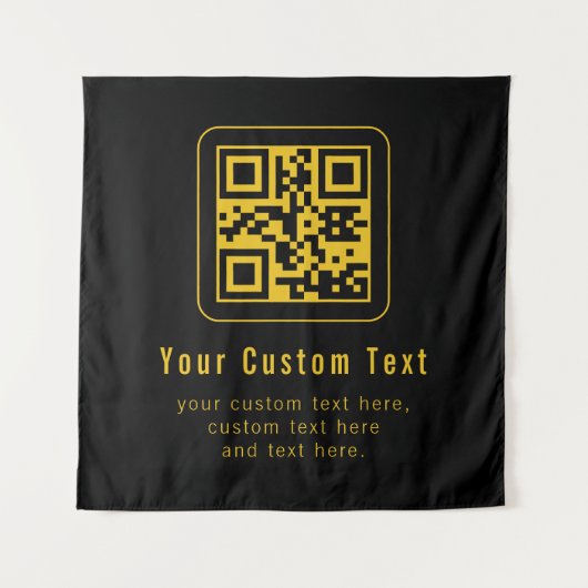 Editable QR Code & Text Template | Black & Gold タペストリー (正面)