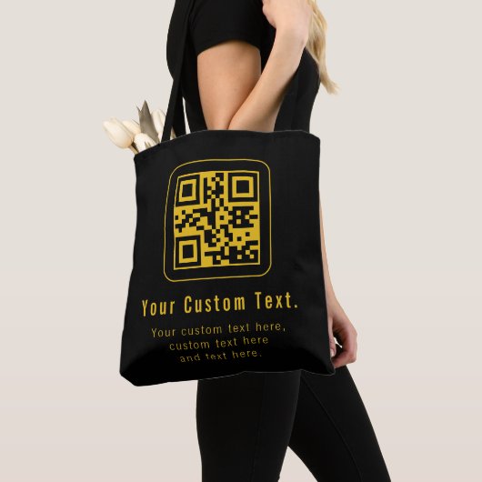 Editable QR Code & Text Template | Black & Gold トートバッグ (クローズアップ)
