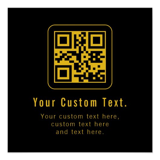 Editable QR Code & Text Template | Black & Gold ポスター (正面)