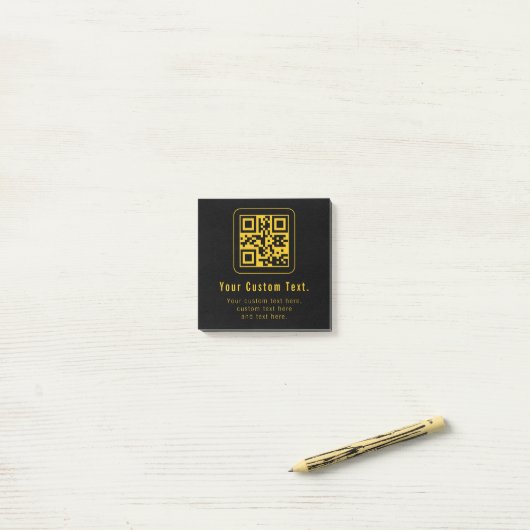 Editable QR Code & Text Template | Black & Gold ポストイット (デスク上)