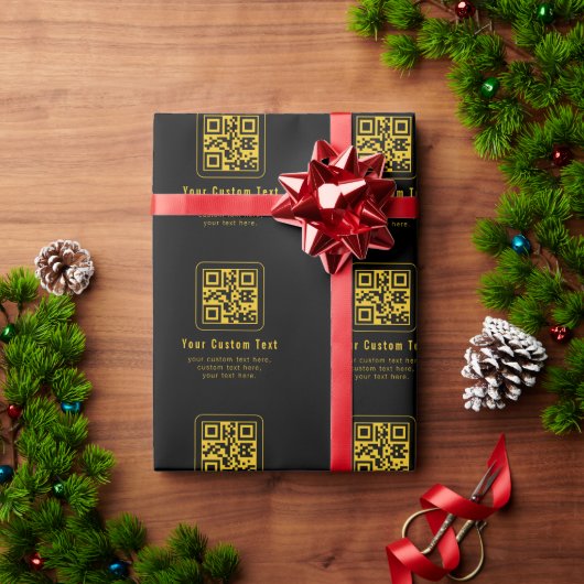 Editable QR Code & Text Template | Black & Gold ラッピングペーパー (クリスマスギフト)