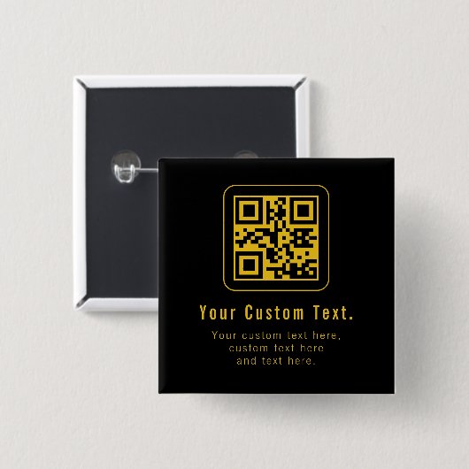 Editable QR Code & Text Template | Black & Gold 缶バッジ (正面&裏面)