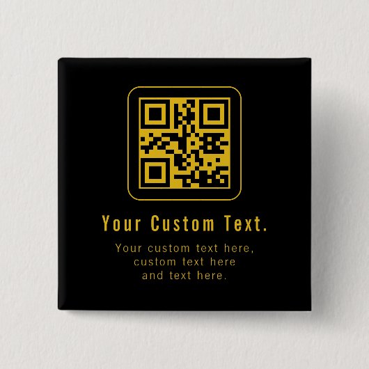 Editable QR Code & Text Template | Black & Gold 缶バッジ (正面)
