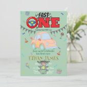 Editable Racing Boy 1st Birthday green Invitation 招待状 (スタンド正面)