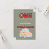 Editable Racing Boy 1st Birthday thank you card カード (正面/裏面インサイチュ)