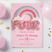 Editable Rainbow Fourth Birthday Invitation, Pink  招待状