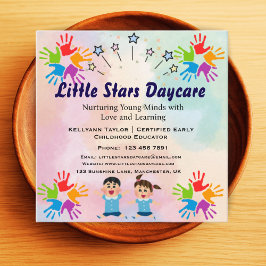 Editable Rainbow Handprint Nursery Card Design スクエア名刺