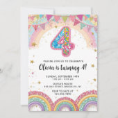 Editable Rainbow Sequin 4th Birthday Invitation 招待状 (正面)