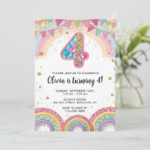 Editable Rainbow Sequin 4th Birthday Invitation 招待状 (スタンド正面)