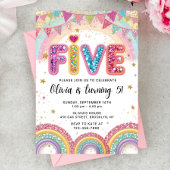 Editable Rainbow Sequin 5th Birthday Invitation 招待状