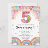 Editable Rainbow Sequin 5th Birthday Invitation 招待状 (正面)
