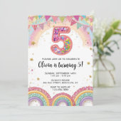 Editable Rainbow Sequin 5th Birthday Invitation 招待状 (スタンド正面)