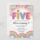 Editable Rainbow Sequin 5th Birthday Invitation 招待状 (正面)