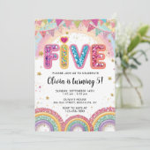 Editable Rainbow Sequin 5th Birthday Invitation 招待状 (スタンド正面)