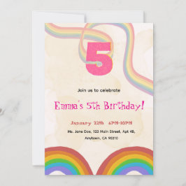 Editable Rainbow Sequin 5th Birthday invitation 招待状