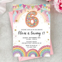 Editable Rainbow Sequin 6th Birthday Invitation 招待状