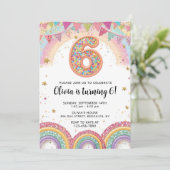 Editable Rainbow Sequin 6th Birthday Invitation 招待状 (スタンド正面)