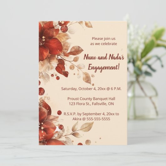 Editable Red Autumn Flowers Engagement 招待状 (スタンド正面)