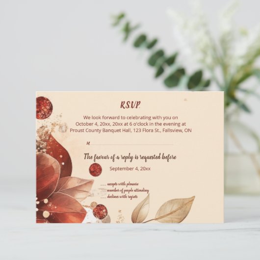 Editable Red Autumn Flowers RSVP Card (スタンド正面)