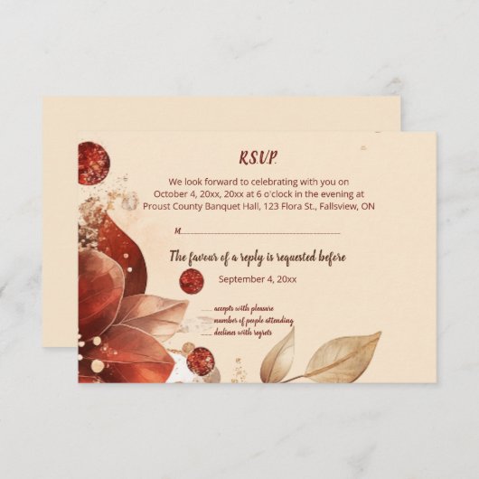 Editable Red Autumn Flowers RSVP Card (正面/裏面)