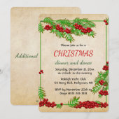 Editable Red Berries and Green Branches Christmas  招待状 (正面/裏面)