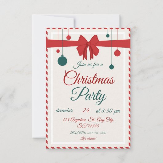 Editable Red Bow Holiday Gathering Invitation  招待状 (正面)