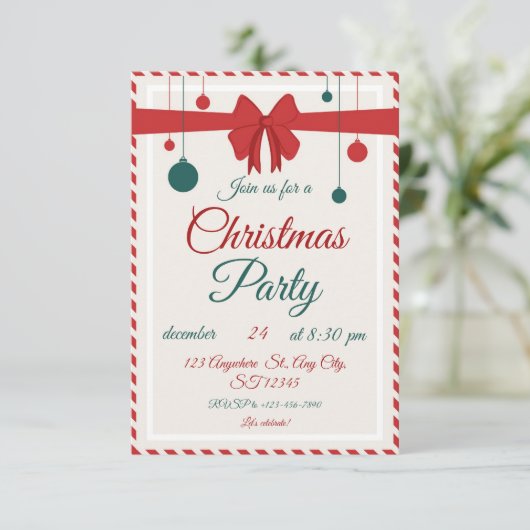 Editable Red Bow Holiday Gathering Invitation  招待状 (スタンド正面)