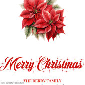 Editable Red Poinsettia Vintage Style Gift Bag ミディアムペーパーバッグ