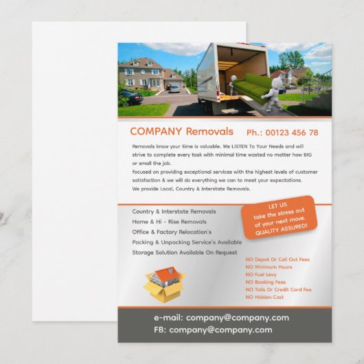 Editable Removal Services Flyer Template 招待状 (正面/裏面)
