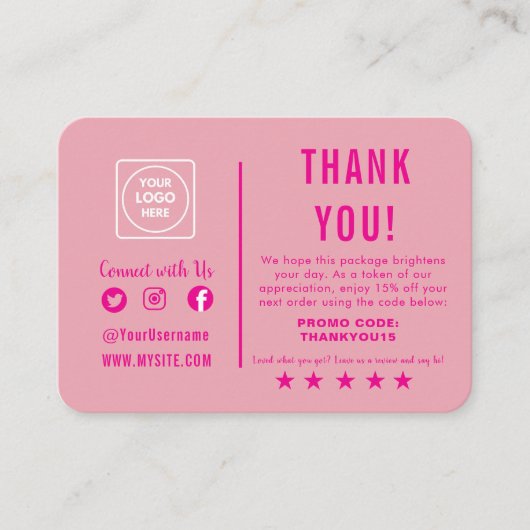 Editable Retro Pink Cute Thank You Note Card エンクロージャーカード (正面)
