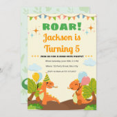 Editable Roarsome Dinosaur Birthday Invitation 招待状 (正面/裏面)