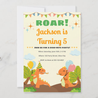Editable Roarsome Dinosaur Birthday Invitation 招待状