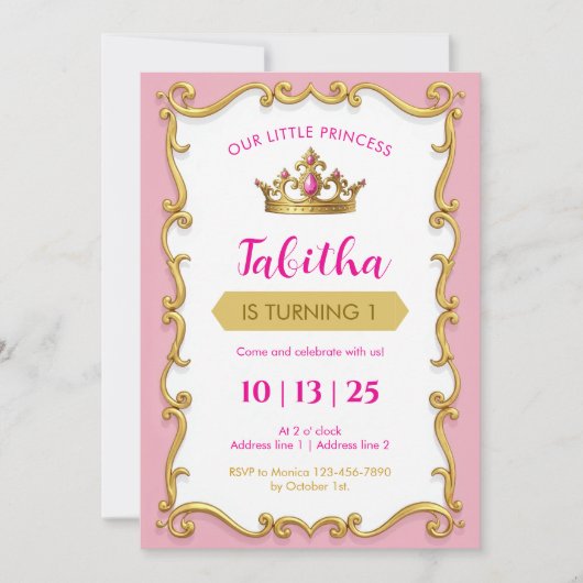 Editable Royal Ball Princess Birthday Invites 招待状 (正面)